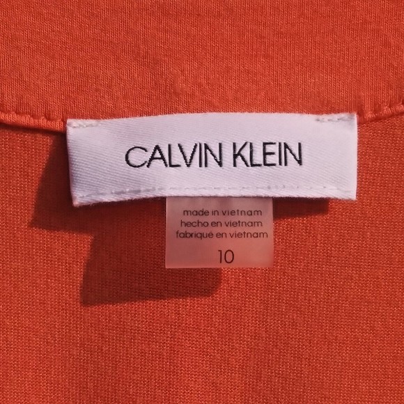 Calvin Klein Women's Maxi Dress V Neck Sleeveless Orange Ruched Stretch Size 10 - Picture 3 of 6
